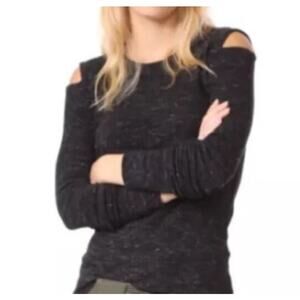 Current Elliott Black Heather Wool Open Shoulder Long Sleeve Pullover Sweater S
